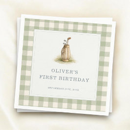 Sage Green Gingham Golf First Birthday Party Pappersservett