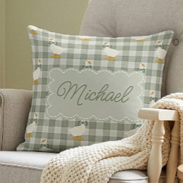 Sage Green Gingham Goose Custom Name Nursery  Kudde