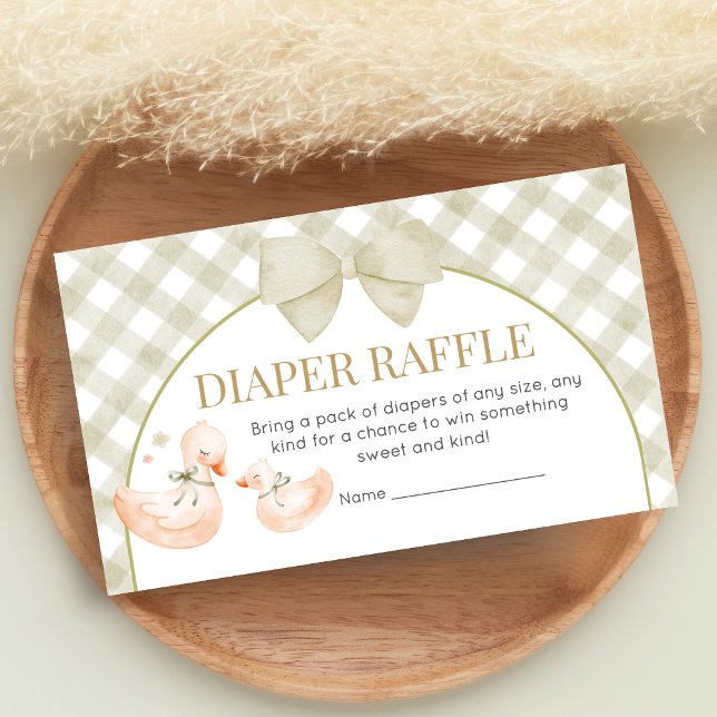 Sage Green Gingham Goose Shower Diaper Raffle Tilläggskort (Silly Goose Baby Shower Diaper Raffle)