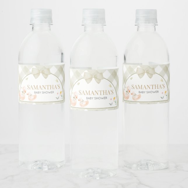 Sage Green Gingham Silly Goose Baby Shower Vattenflaskor Etikett (Flaskor)
