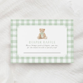 Sage Green Gingham Teddy Bear Diaper Raffle Ticket Tilläggskort