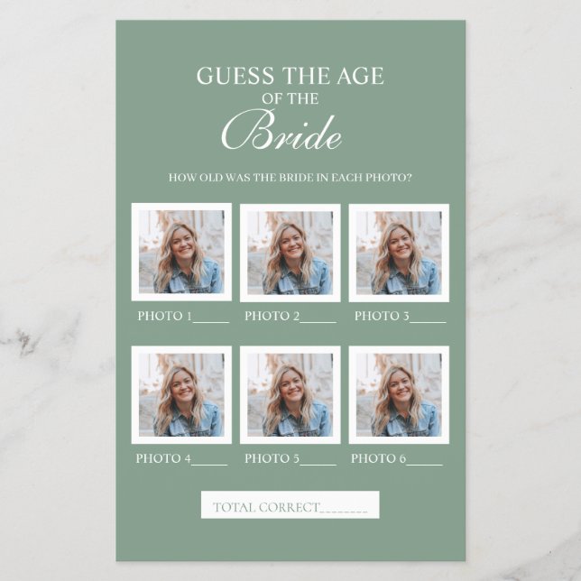 Sage Green Gissa brudens ålder Pappersark Flygblad (Framsidan)