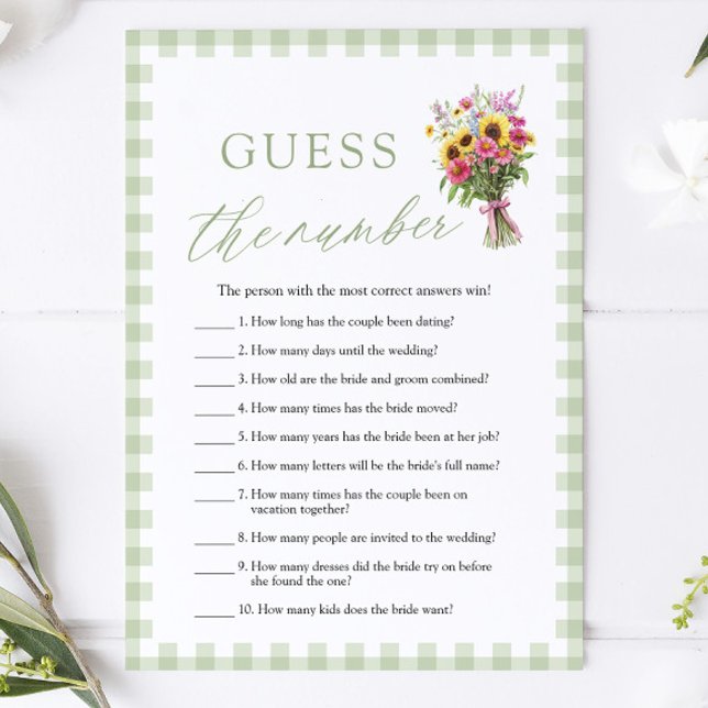 Sage Green Gissa numret Bröllopsduschspel Inbjudningar (Sage Green Guess the Number Bridal Shower Game)