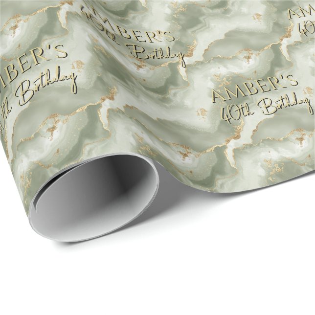 Sage Green Gold Abstract Marble Design Presentpapper (Rullad Hörn)