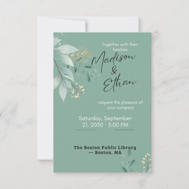 Sage Green Gold Botanical Wedding  OSA Kort (Framsida)