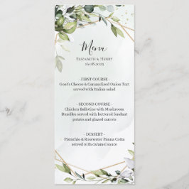 Sage green gold eucalyptus geometric wedding menu meny