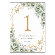 Sage Green Gold Floral Quinceanera