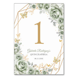 Sage Green Gold Floral Quinceanera Bordsnummer