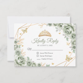 Sage Green Gold Floral Quinceanera Reply OSA Kort