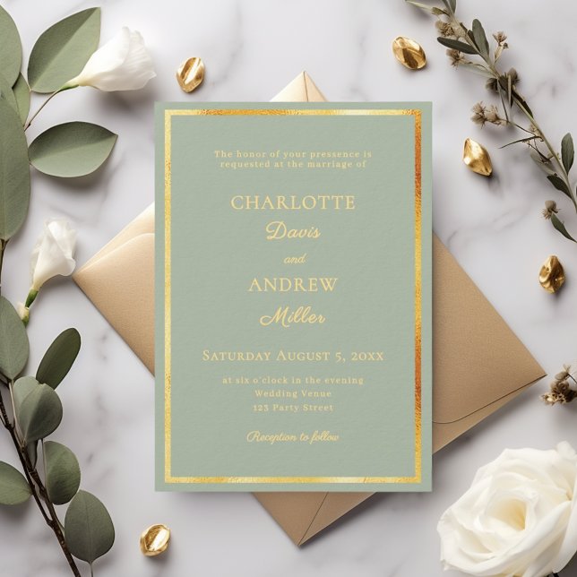 Sage green gold modern elegant luxury wedding inbjudningar (Skapare uppladdad)