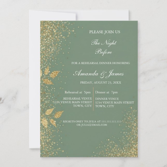 Sage Green Gold Photo Rehearsal Dinner Invitation Inbjudningar (Framsida)