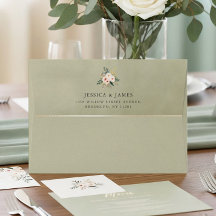 Sage Green & Gold Velvet Texture Wedding Envelope