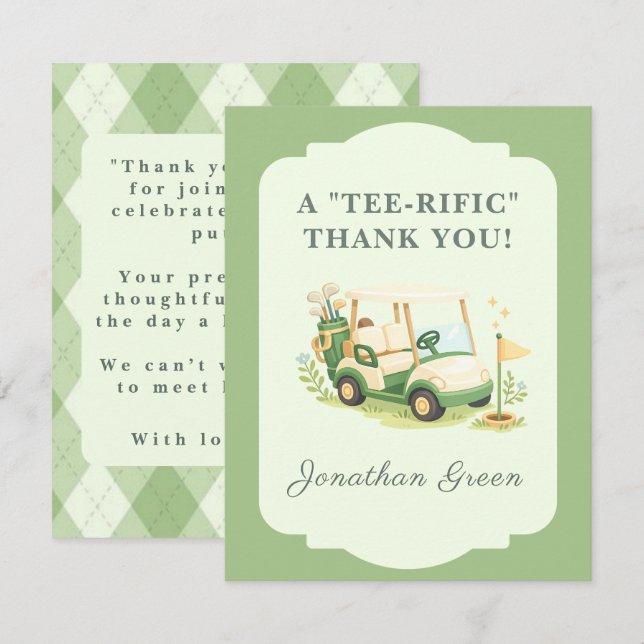 Sage Green Golf Baby Shower Tack Kort (Fram/baksida)