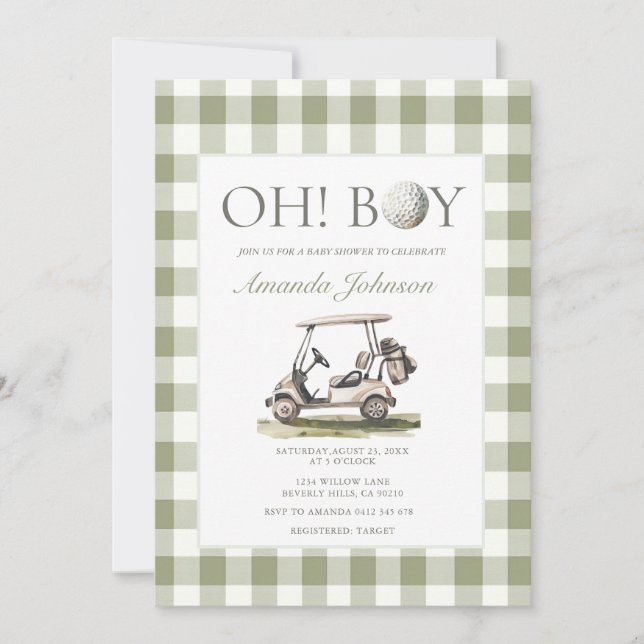 Sage Green Golf Boy Baby Shower Invitation Inbjudningar (Framsida)