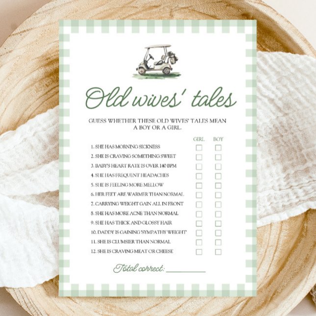 Sage Green Golf Old Wives Tales Bebisens Ankomstfe Inbjudningar (Sage Green Golf Old Wives Tales Baby Shower Game)
