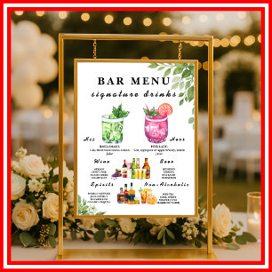 Sage Green Greenery Bar Meny Bröllopsdryckskylt Poster
