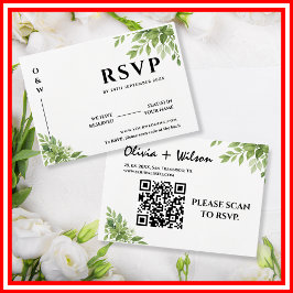 Sage Green Greenery Leaves QR-kod Bröllop RSVP OSA Kort