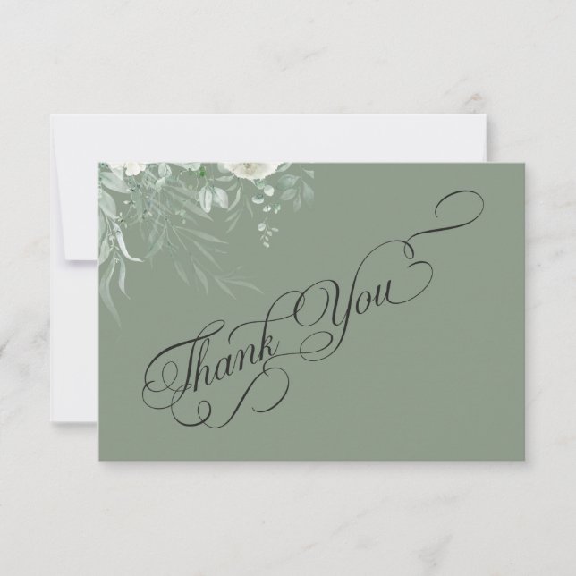 Sage Green Greenery Wedding Thank You Card Tack Kort (Framsida)