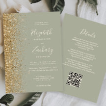 Sage Green Guld Glitter QR-kod Bröllop