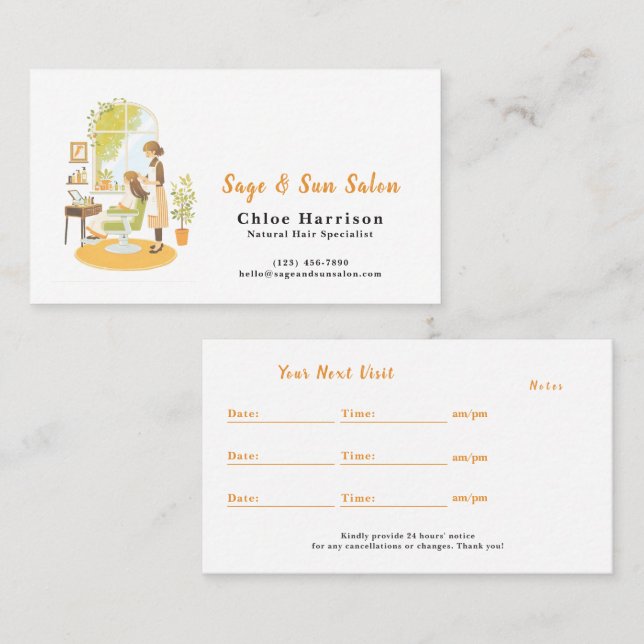 Sage Green Hair Salon Appointment Card &  Visitkort (Fram/baksida)