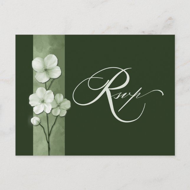 Sage Green Hand Drawn Floral Botanical RSVP Vykort (Framsida)