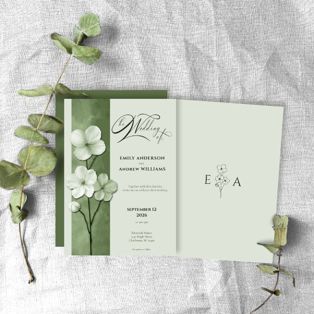 Sage Green Hand Drawn Floral Botanical Wedding Inbjudningar (Skapare uppladdad)