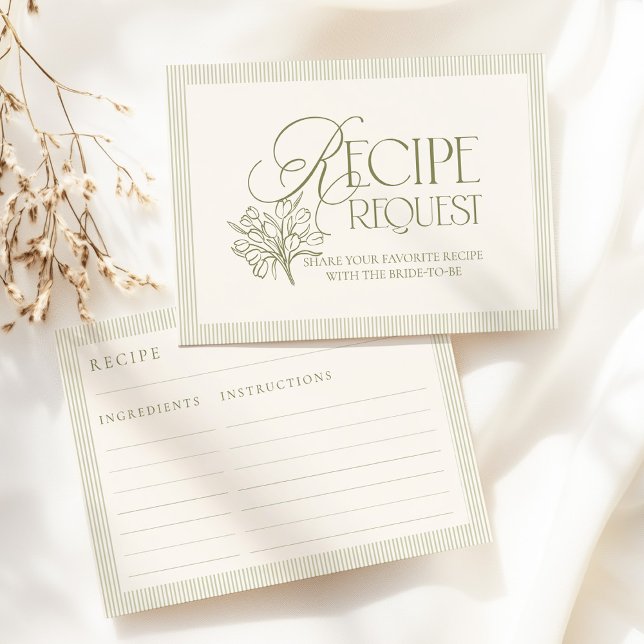 Sage Green Hand Drawn Floral Recipe Request Card Tilläggskort (Skapare uppladdad)