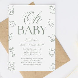Sage Green Hand Drawn Gender Neutral Baby Shower Inbjudningar