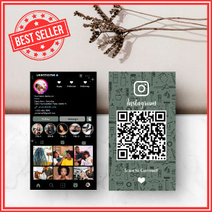 Sage Green Hårstudio Social Media QR Visitkort