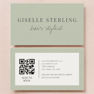 Sage Green Hårstylist QR-kod Visitkort