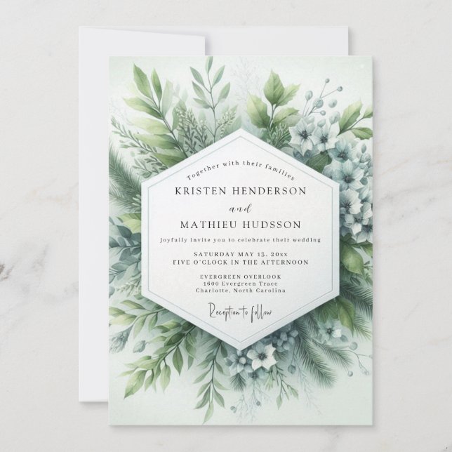 Sage Green Hazy Botanical Wedding Inbjudningar (Framsida)