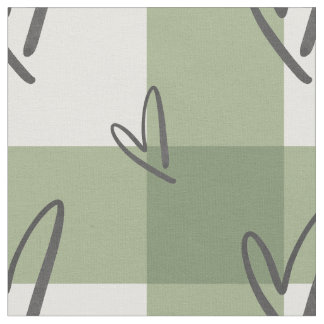 Sage Green Heart Gingham Combed Cotton  Tyg