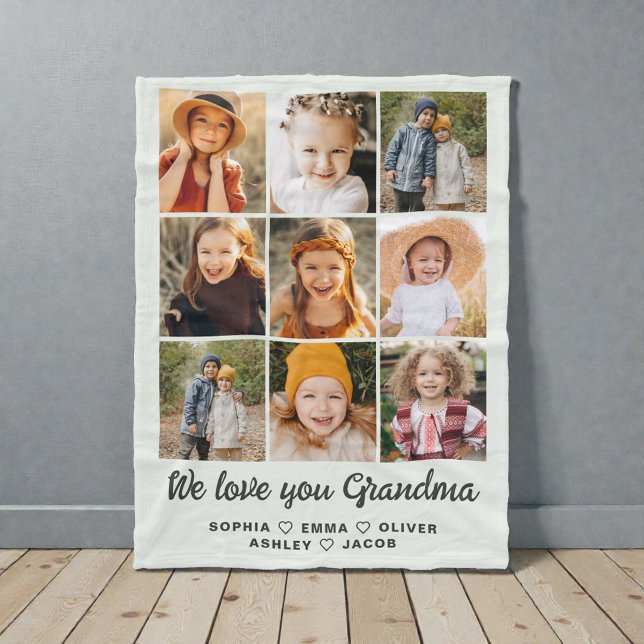 Sage Green Heart Photo Collage Blanket for Grandma Fleecefilt (Skapare uppladdad)