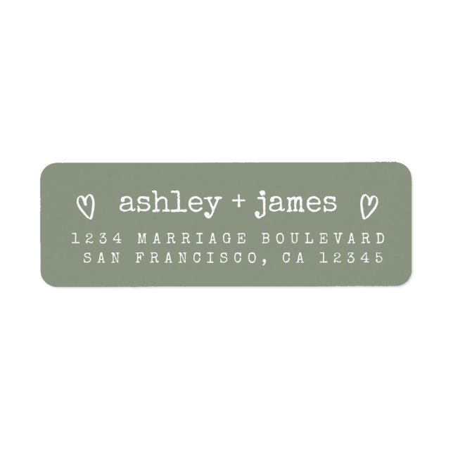 Sage Green Heart Script Paradress  Returadress Etikett (Framsidan)