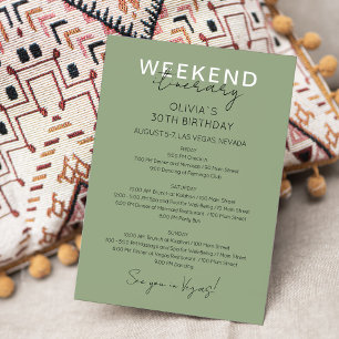 Sage Green Helg Födelsedags Itinerary Inbjudan