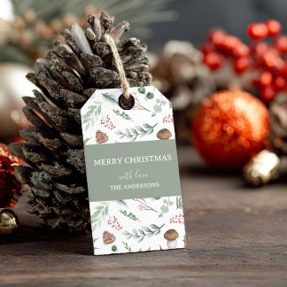 Sage Green Holiday Gift Tag Presentetikett