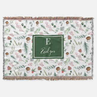 Sage Green Holiday Personalized Throw Blanket Filt