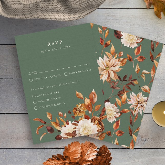 Sage Green Höst OSA Kort (Sage Green Fall Watercolor Floral RSVP Card by Painted Paperie
)