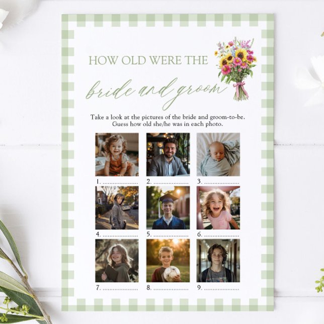 Sage Green Hur gamla var bruden & brudgummen Lek Inbjudningar (Sage Green How Old Were The Bride & Groom Game)