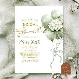 Sage Green Hydrangea Balloon Bridal Shower Inbjudningar