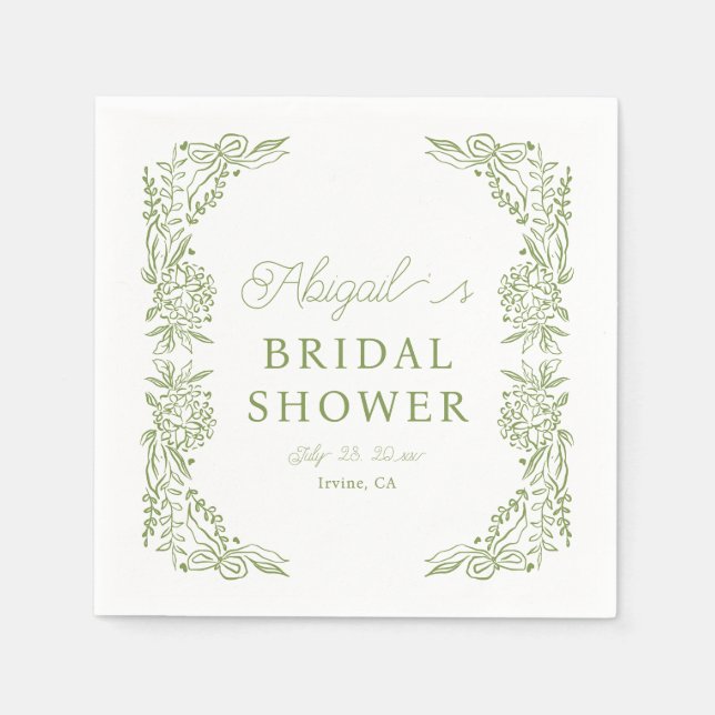 Sage Green Hydrangea Bridal Shower Napkin Pappersservett (Framsidan)