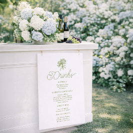 Sage Green Hydrangea Drinks Menu Sign Poster