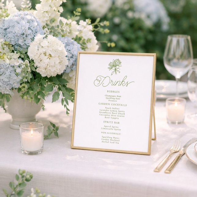 Sage Green Hydrangea Drinks Menu Table Sign Poster (Skapare uppladdad)