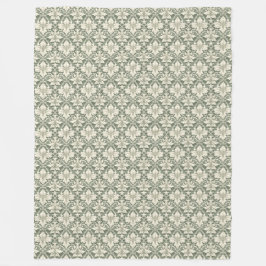 Sage Green & Ivory Damask Pattern Fleece Blanket