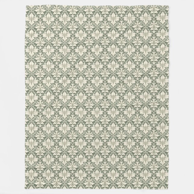 Sage Green & Ivory Damask Pattern Fleece Blanket (Framsidan)