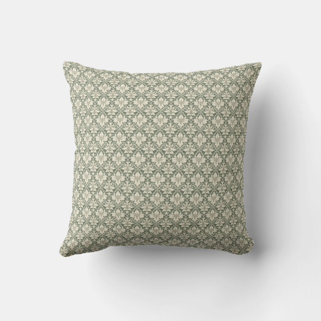 Sage Green & Ivory Damask Print Throw Cushion Kudde (Baksida)