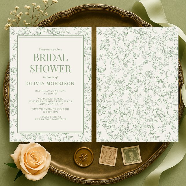 Sage Green Ivory French Floral Bridal Shower Inbjudningar (Skapare uppladdad)
