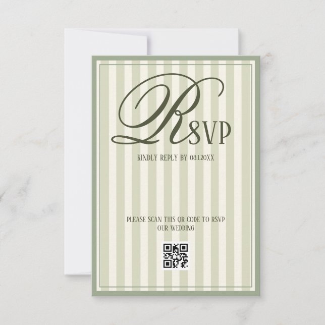 Sage Green Ivory Striped Luxury Wedding OSA Kort (Framsida)
