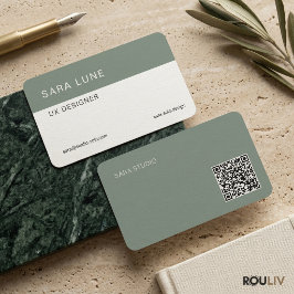 Sage Green Japandi Minimal QR-kod Designer Studio Visitkort