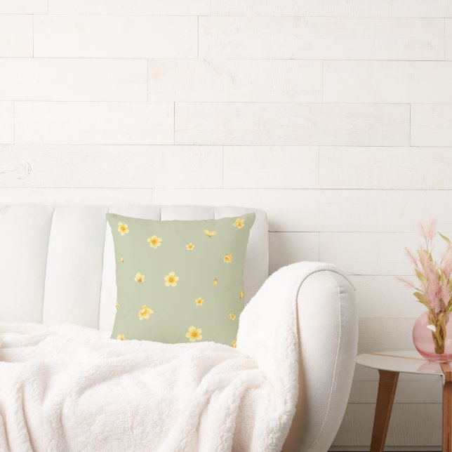 Sage Green Japanese Wintersweet Floral Pattern Kudde (Soffa)